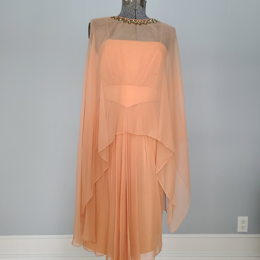 Vintage peach party dress and shawl